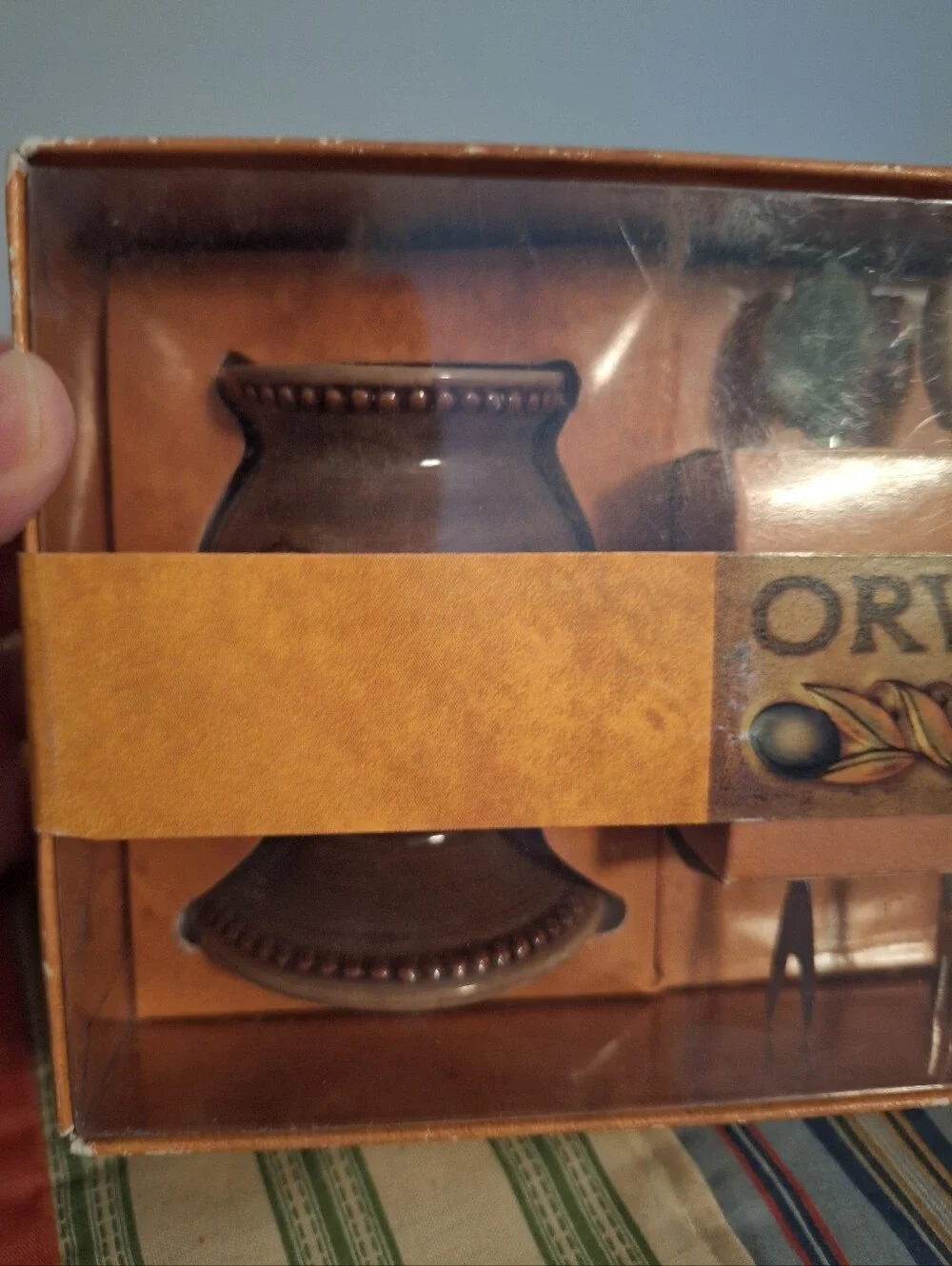 Vintage Orvieto NIB Olive Pick Set with Ceramic Dish - Brown & Tan